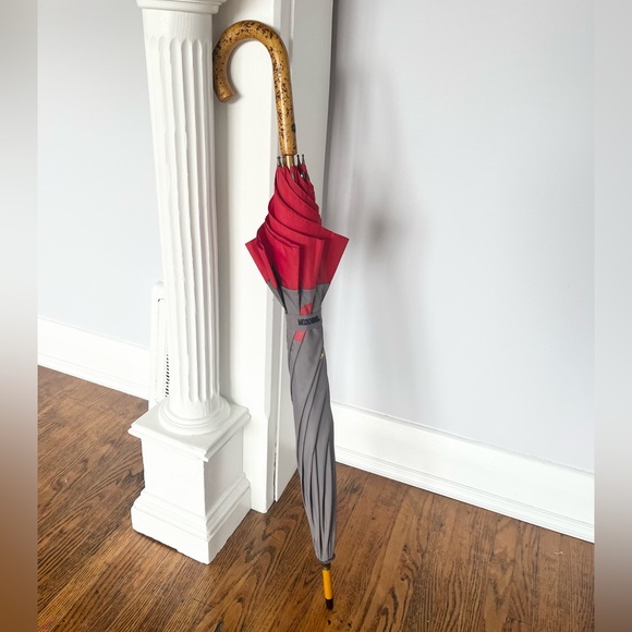 Vintage MOSCHINO Olive Oyl Grey & Red Umbrella ~ Made in Italy - Picture 2 of 12